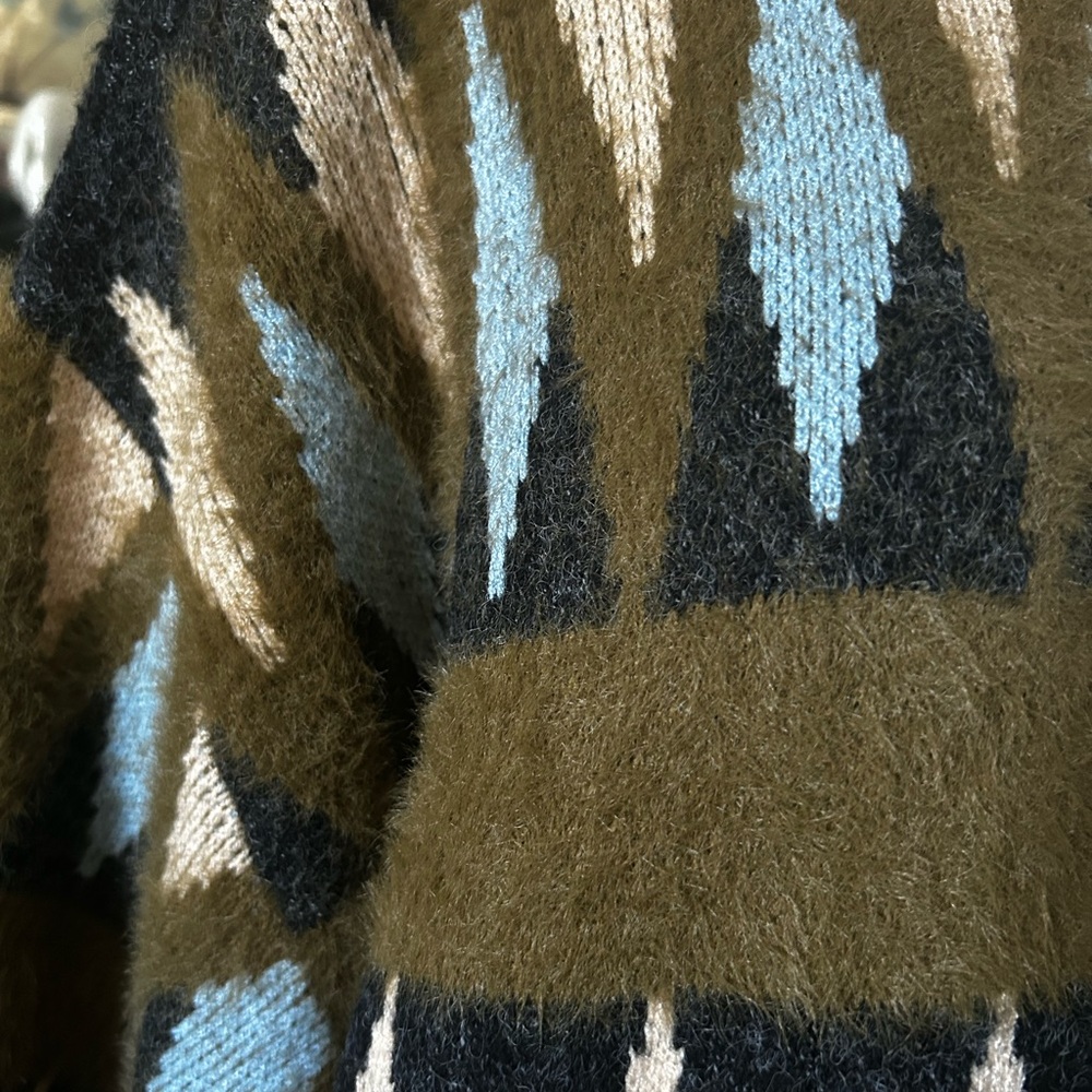 Geometric Patterned Sweater - Blue, Green, Black - image 6